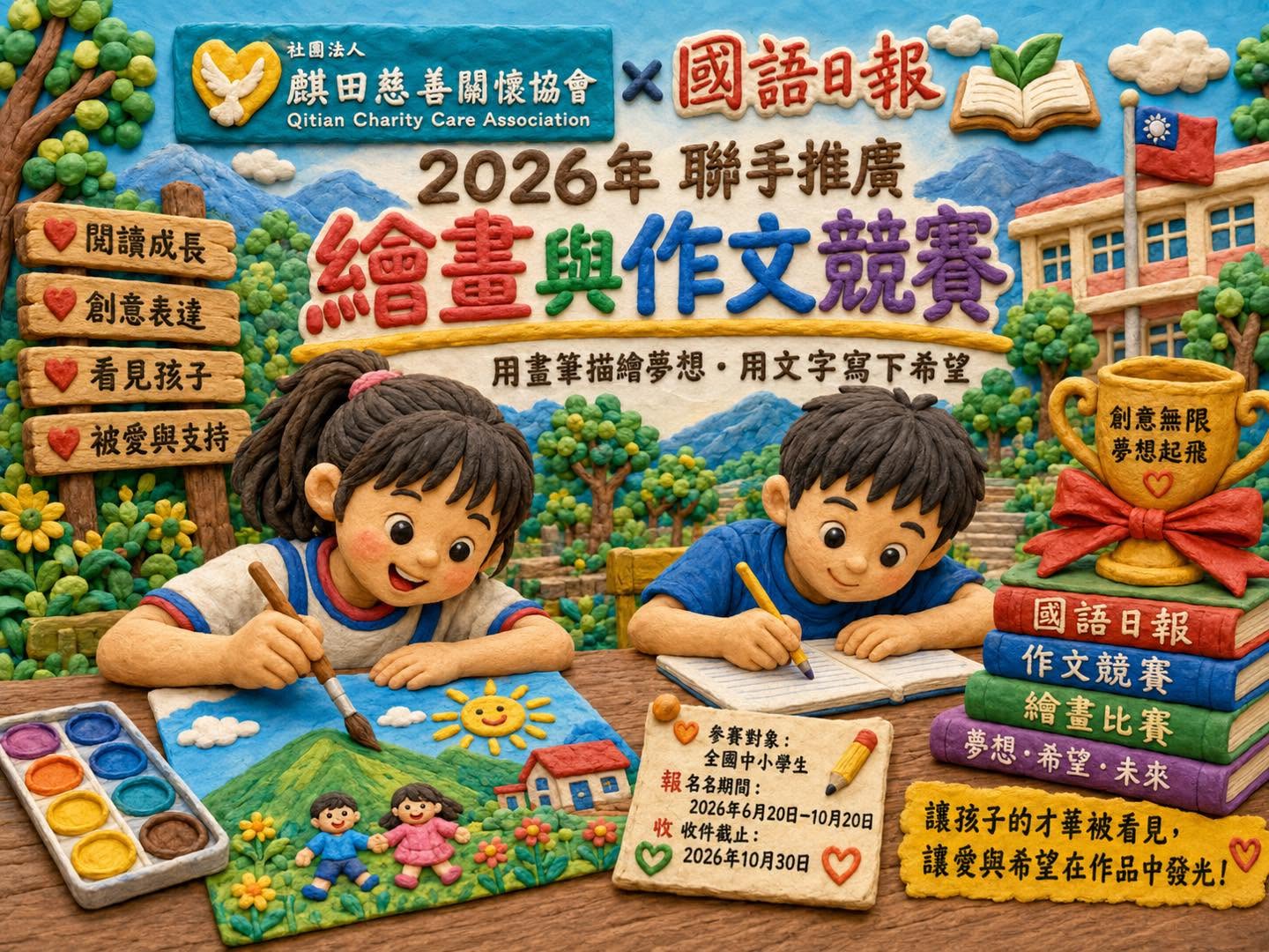 【2026 麒田慈善關懷協會 × 國語日報｜繪畫與作文競賽】(標題圖檔)